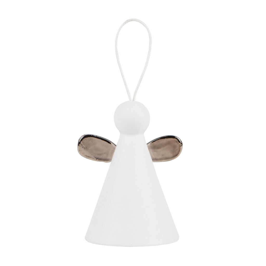 Silver porcelain angel bell ornament