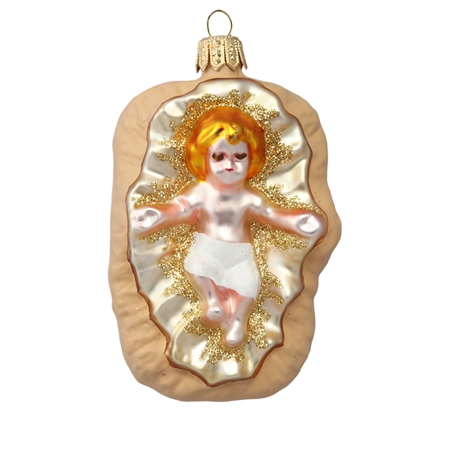 Baby Jesus in crib Christmas ornament