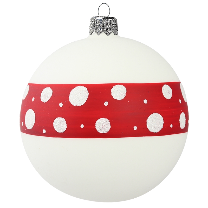 White ball ornament with red stripe
