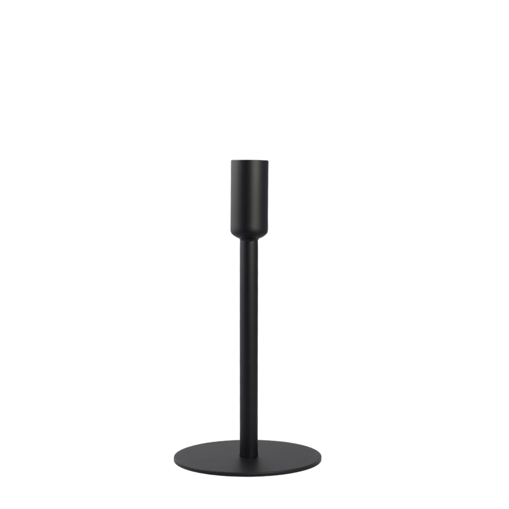 Medium black candlestick with a round base