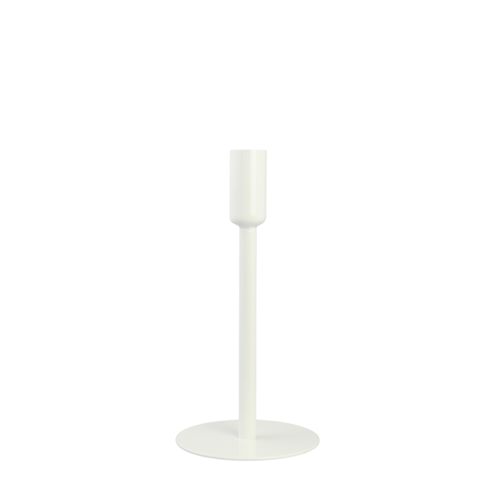 Medium white candlestick with a round base