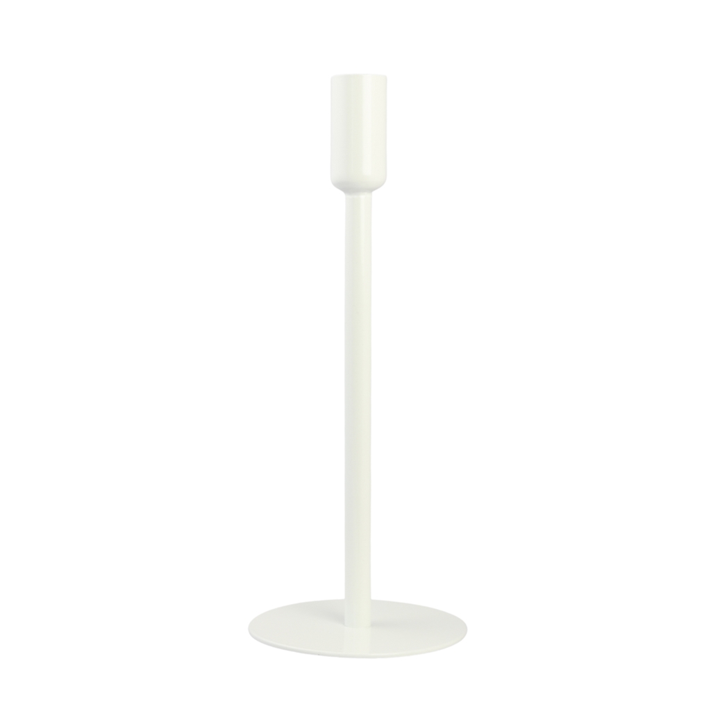 High white candlestick with a round base