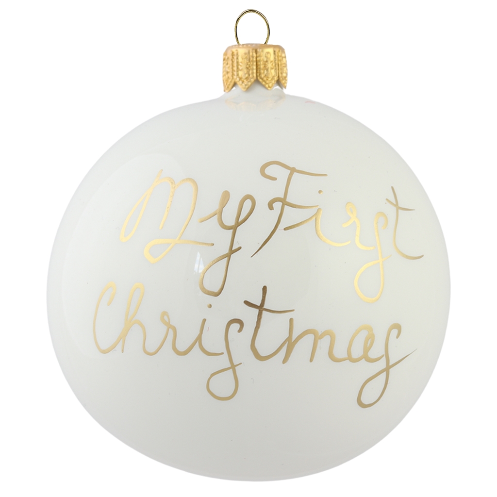Personalized Christmas bauble with text "My first Christmas"