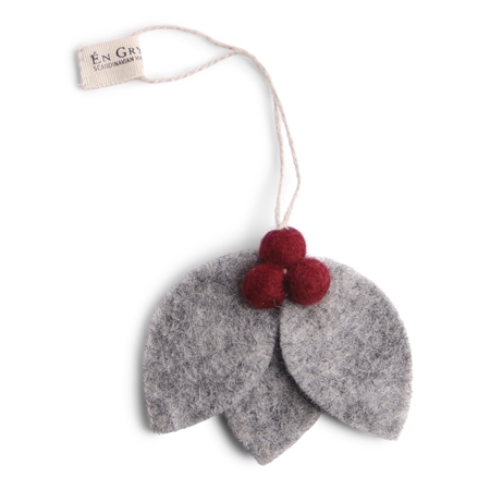 Twig with holly ornament from felt