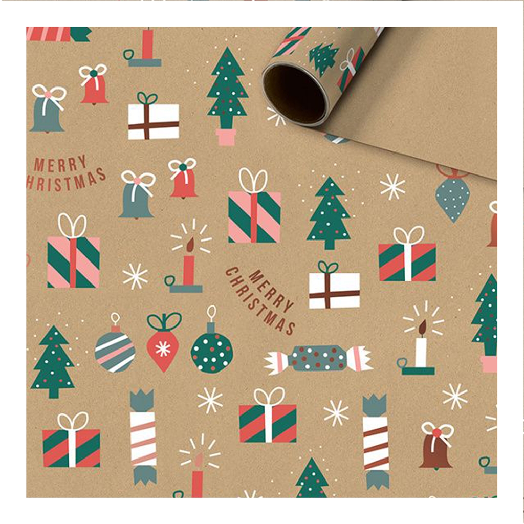 Natural wrapping paper with gifts print
