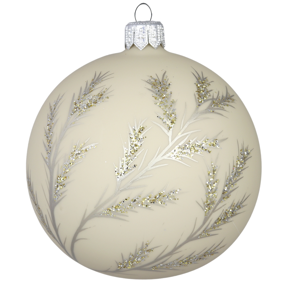 Beige christmas ornament with juniper branchlet