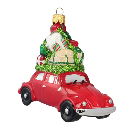 Skleněné vánoční autíčko s dárky červené Decor by Glassor