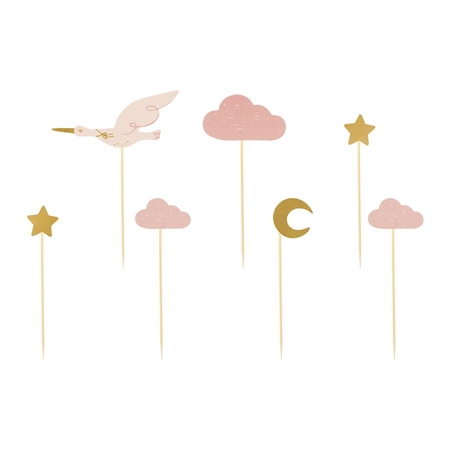 Set of toppers for cake decoration in pink
