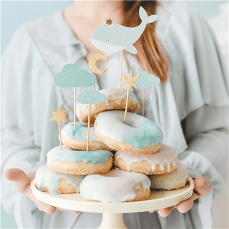 Set of toppers for cake decoration in blue
