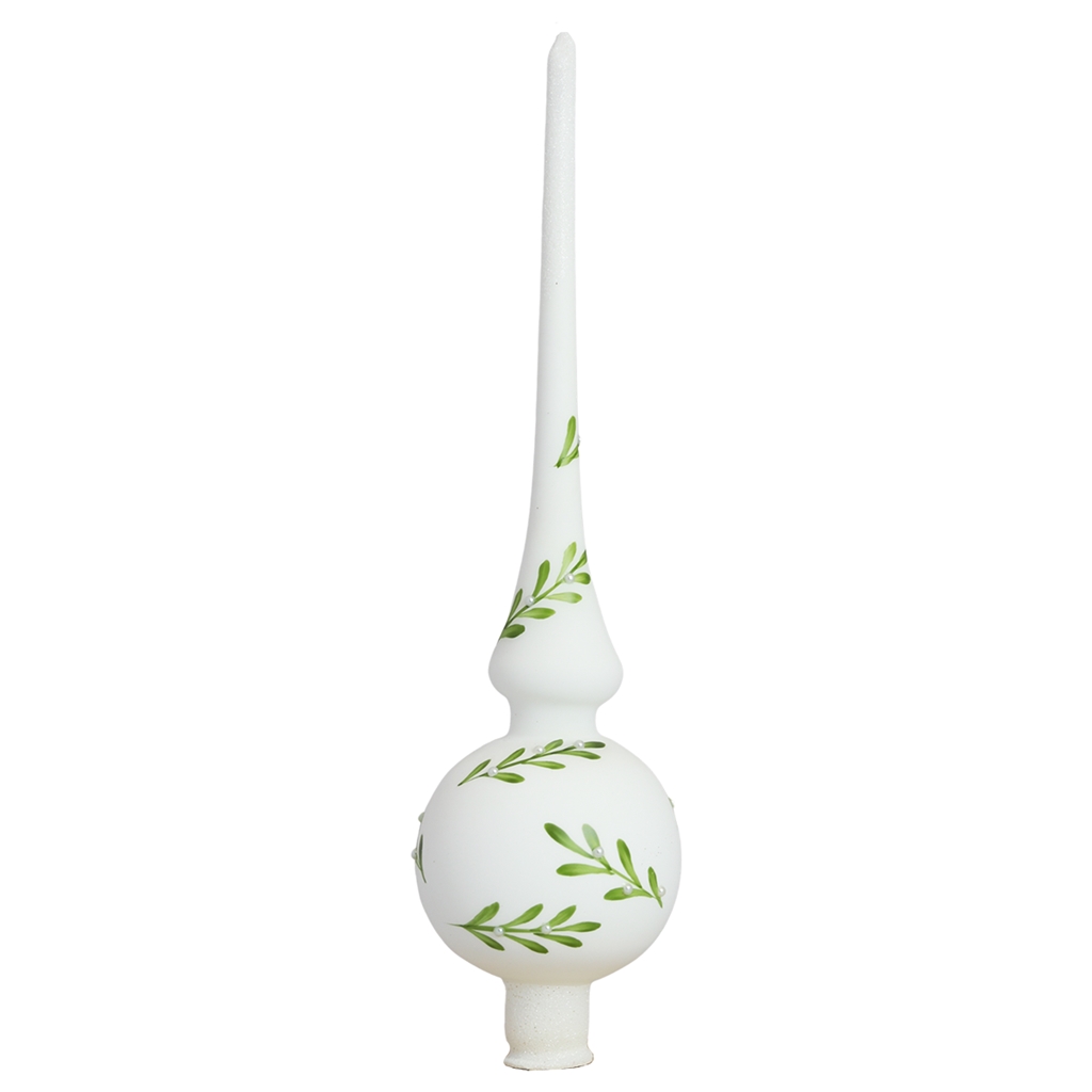 Christmas tree spire in white with mistletoe twigs