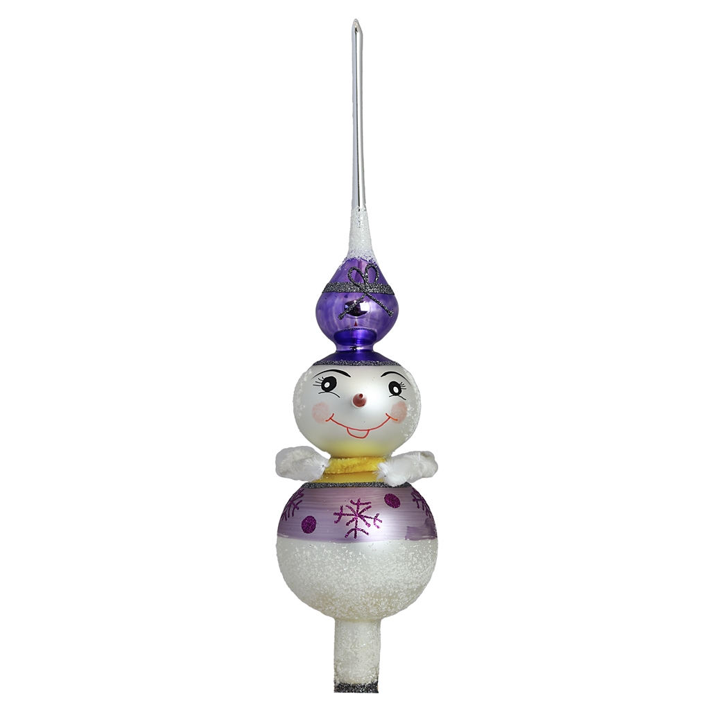 Double-bauble tree topper snowman with purple hat décor
