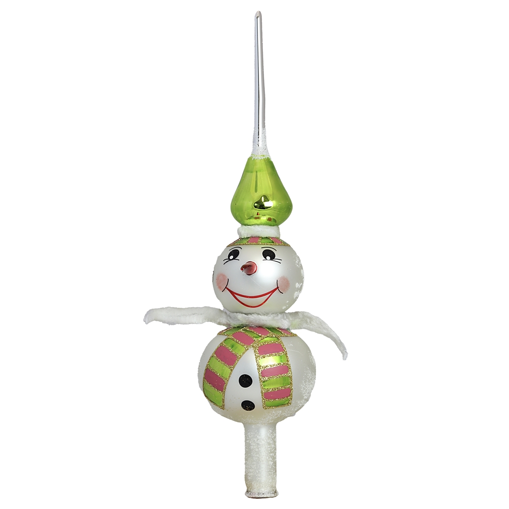 Double-bauble tree topper snowman with green hat décor
