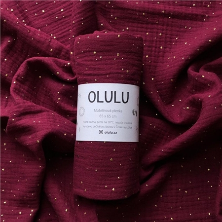 Wine red muslin nappy with gold dots