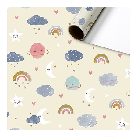 Wrapping paper in a creamy roll with the sky