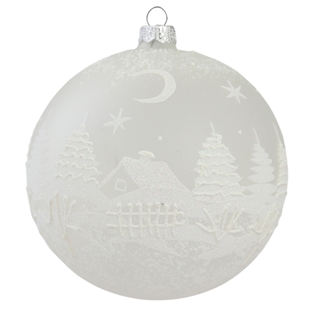 Matte white christmas ball with a village