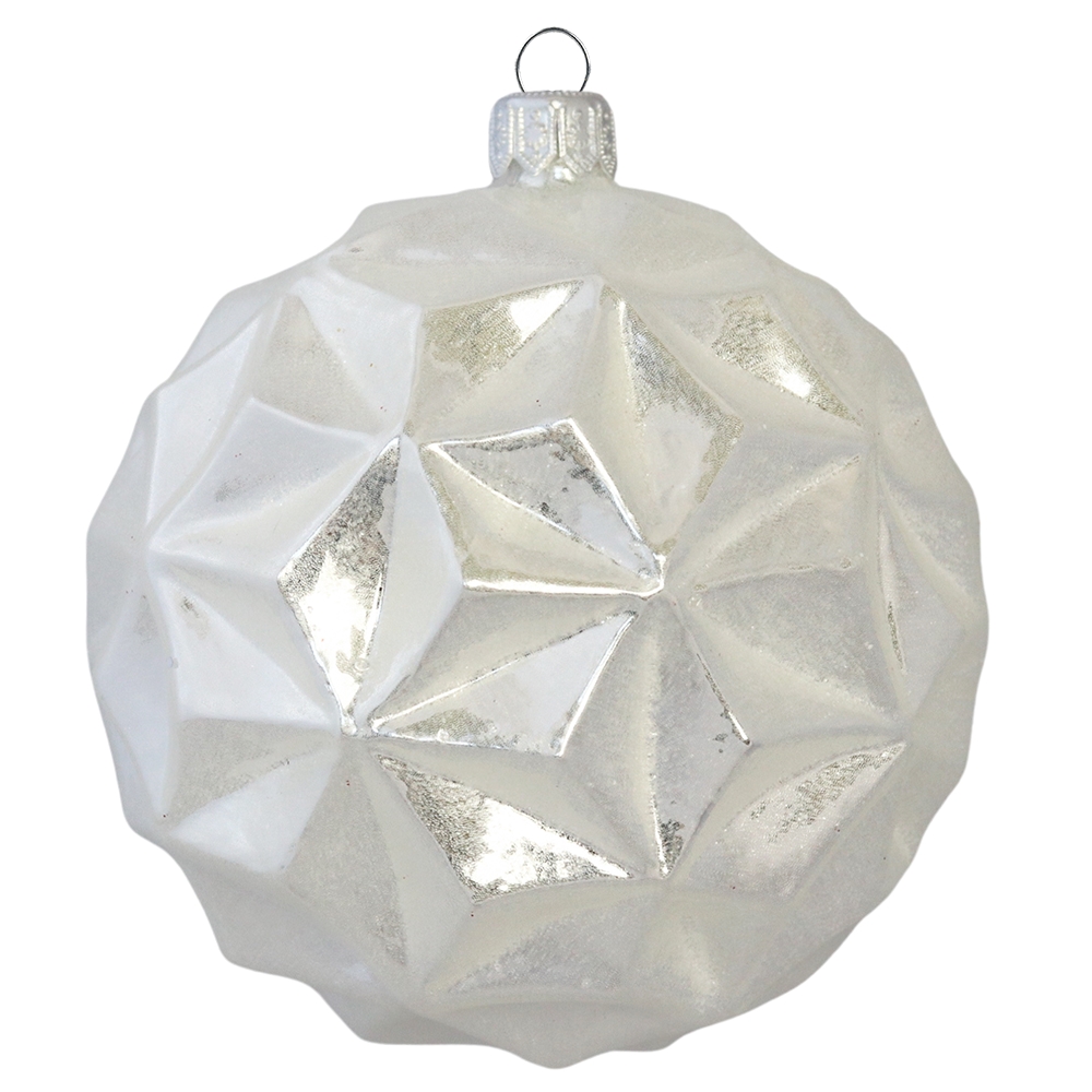 Glass ornament with illusion of geometric snowflakes