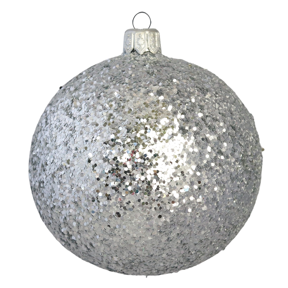 Glass ornament with silver glitters