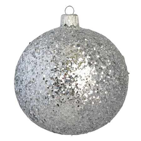 Glass ornament with silver glitters