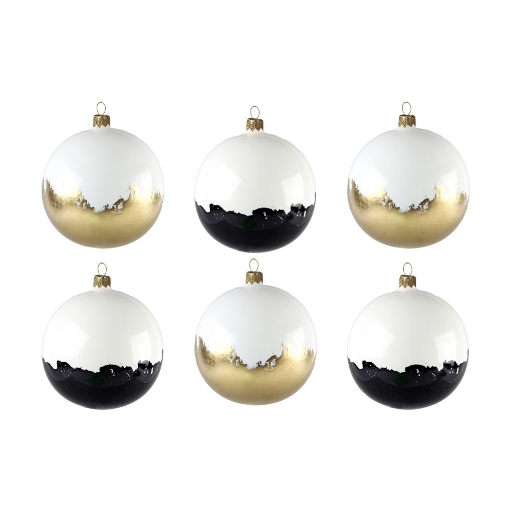 Set of christmas decorations in white, black and gold