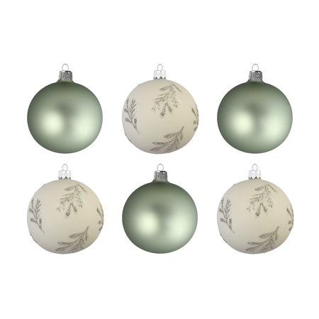 Set of glass ornaments Let it Slow with sage green