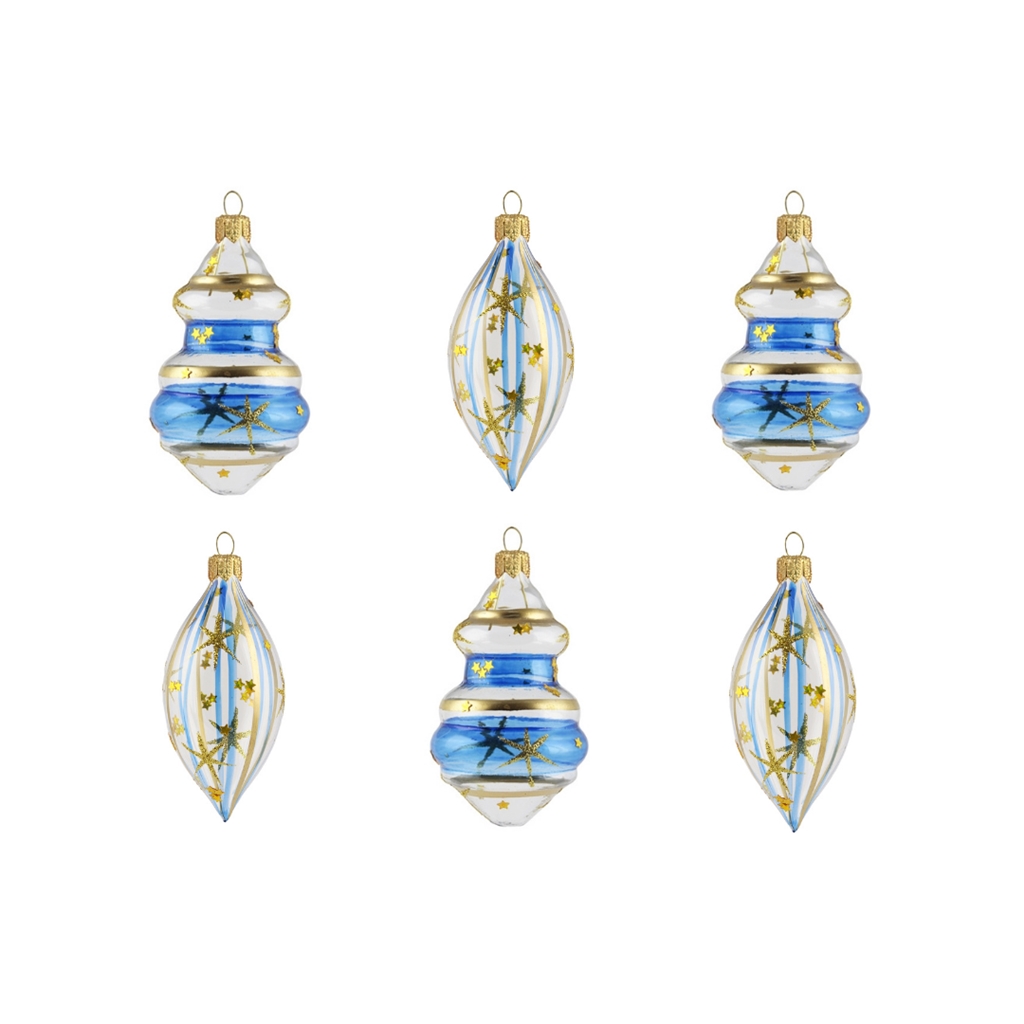 Set of clear ornaments with blue décor