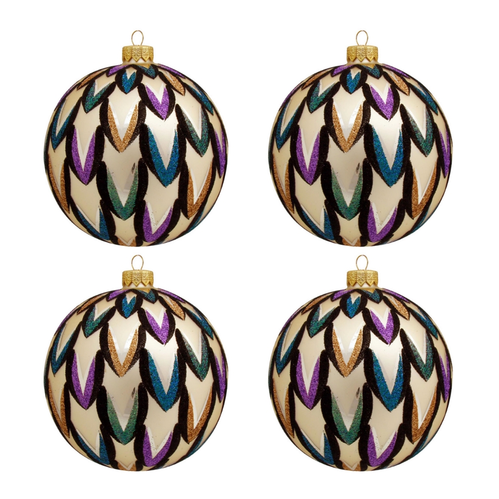 Set of cream ornaments with colourful décor