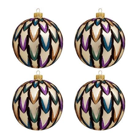 Set of cream ornaments with colourful décor