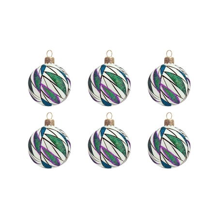 Set of white christmas balls with coloured petals