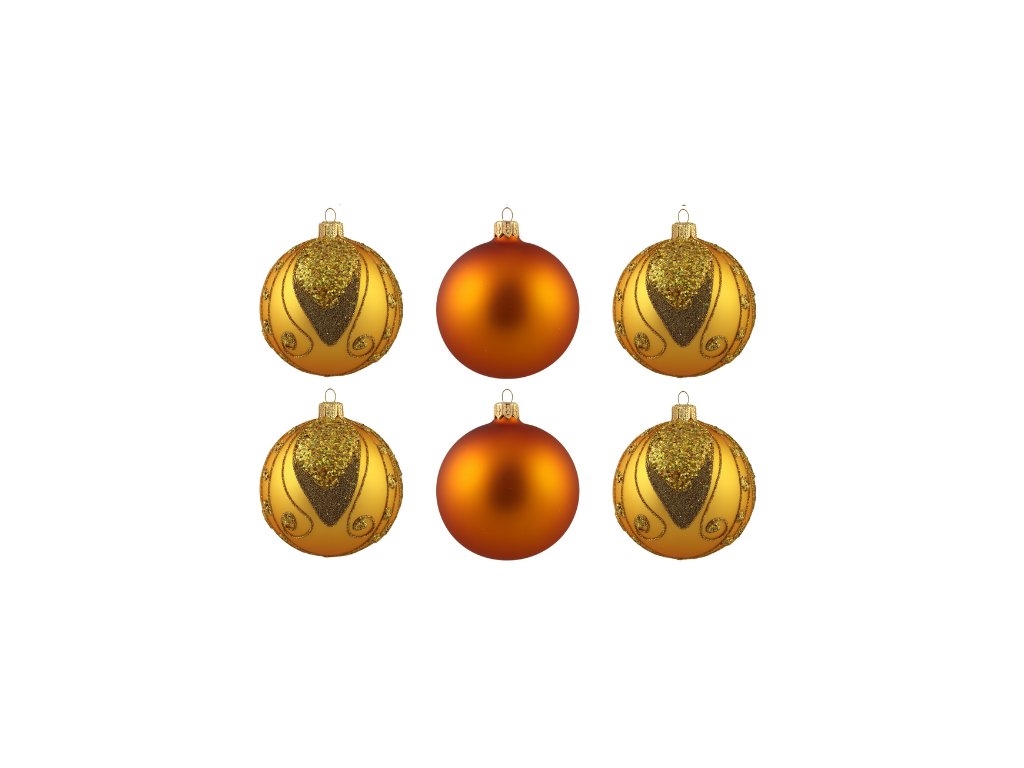Set of gold ornaments with glittering décor