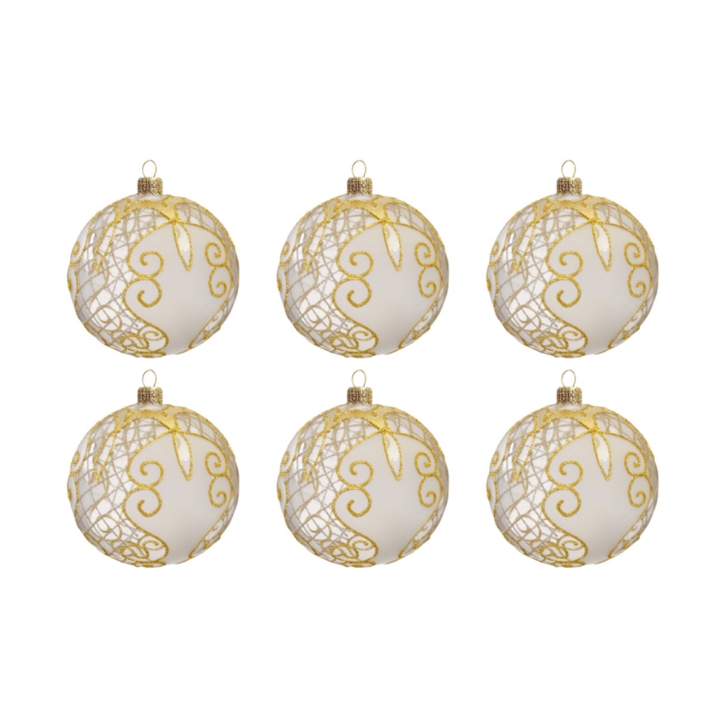 Set of clear christmas balls with gold décor