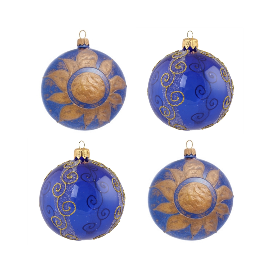 Set of blue ornaments with gold décor