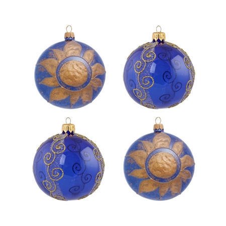 Set of blue ornaments with gold décor