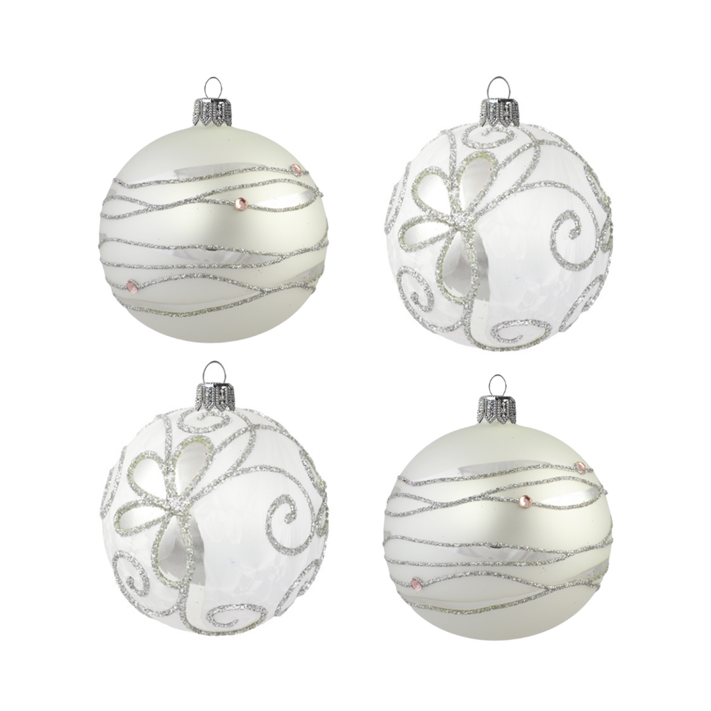 Set of white and silver ornaments