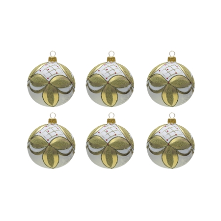 Set of ornaments with gold and white varnish frosting