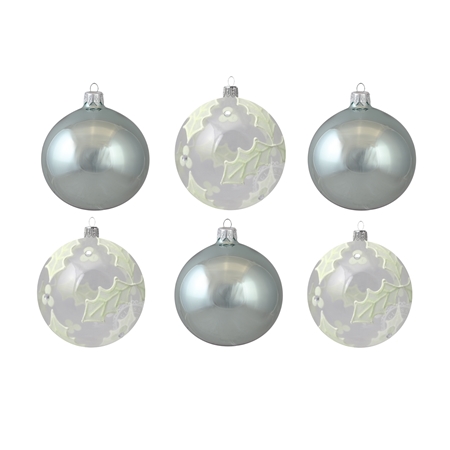 Set of bright ornaments with holly