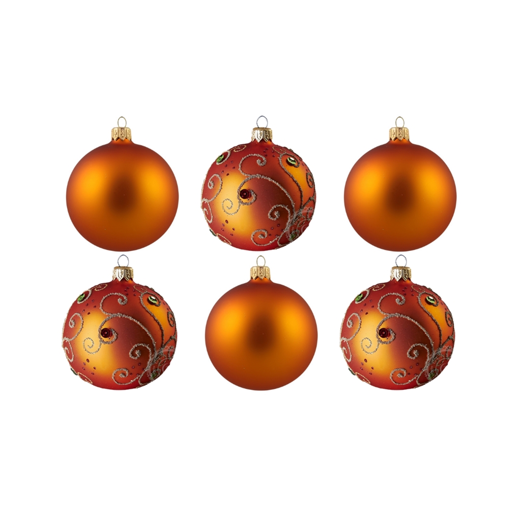 Set of orange matte christmas balls