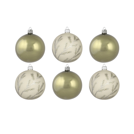 Set of glass ornaments Let it Slow with khaki green
