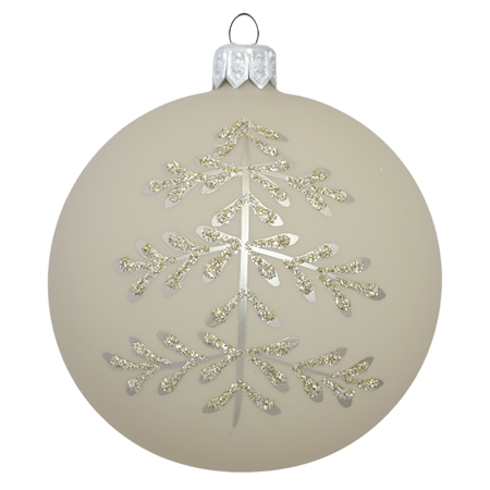 Glass christmas ball in beige matte with a tree