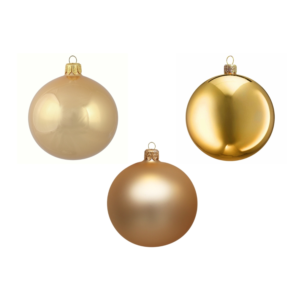 Set of three ornaments in gold shades