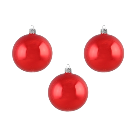Set of three ornaments in red
