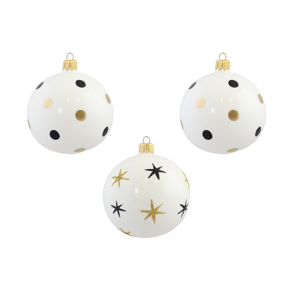 Set of three ornaments with dots and stars decor