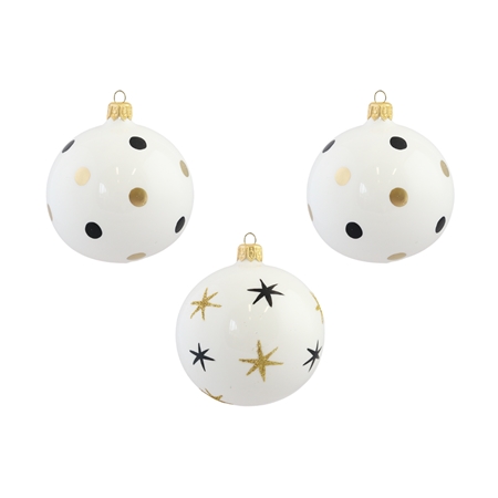 Set of three ornaments with dots and stars decor