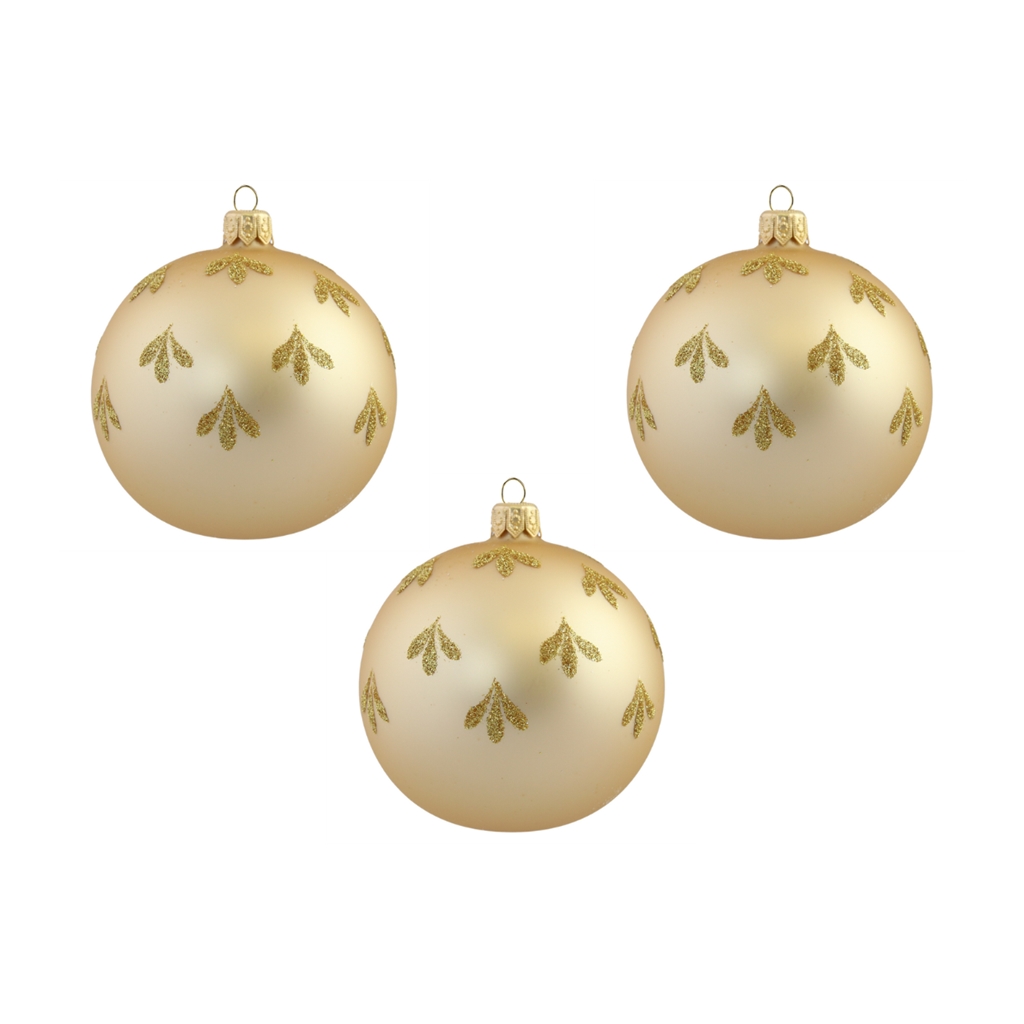 Set of three gold ornaments with leaf decoration