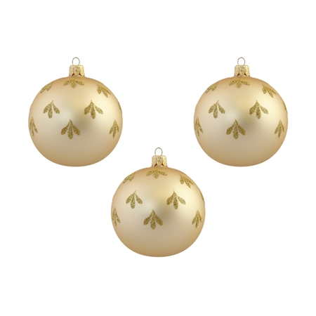 Set of three gold ornaments with leaf decoration