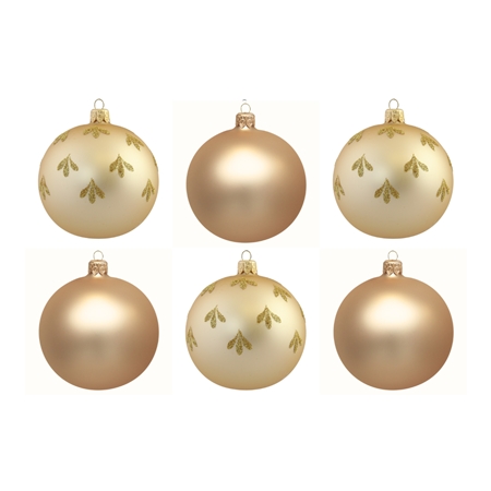 Set of 6 ornaments in gold colour with gold leaf décor