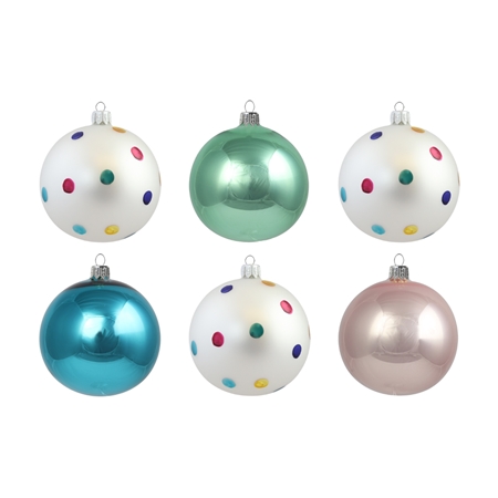 Set of ornaments in retro colours with polka dot décor
