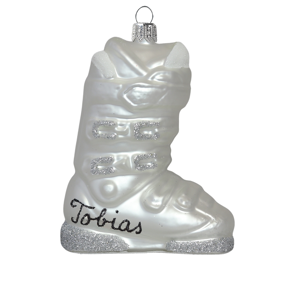 Glass ski boot with a name