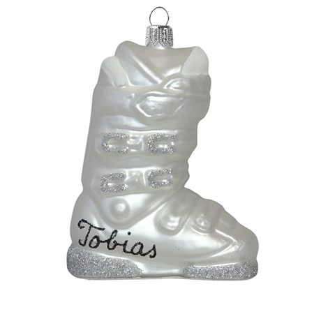 Glass ski boot with a name