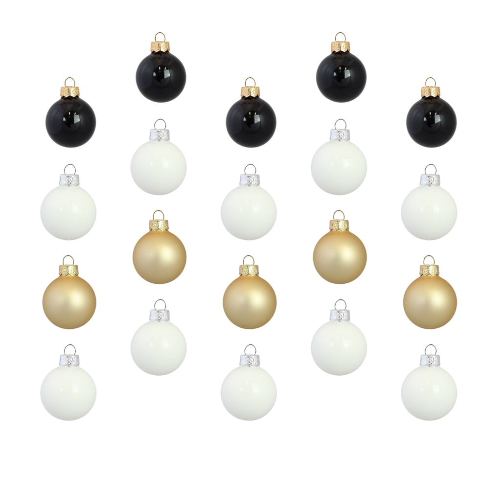 Set of christmas decorations in white, gold and black
