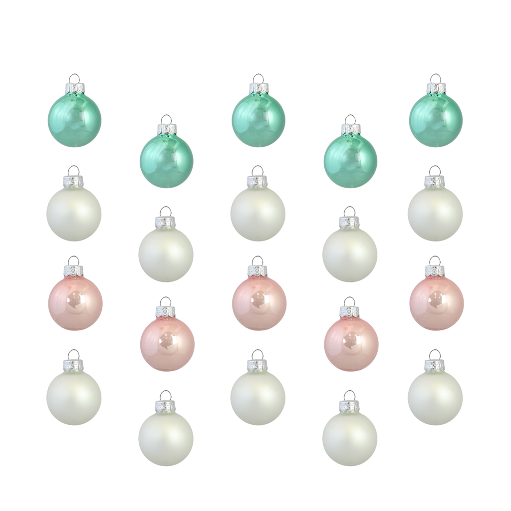 Set of christmas decorations in retro green, pink and opal colours